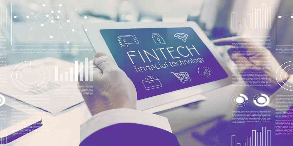 Financial technology fintech concept businessman using digital tablet