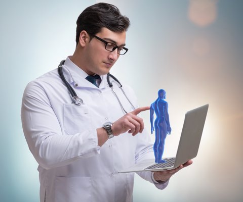 Male doctor in futuristic medical concept